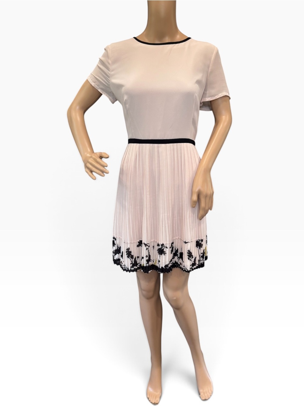 Ted Baker Dress Size 3 Bicycle, Horse, and Tree Print Pleated Skirt Short Sleev